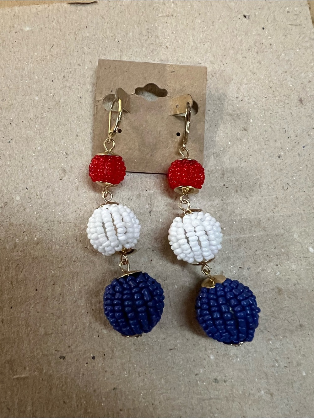 Beaded Drop Earrings in Red, White & Blue